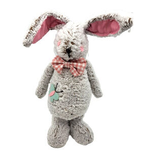 burton BURTON 14" Soft Gray Standing Bunny Pink Gingham Bow Green Butterfly
